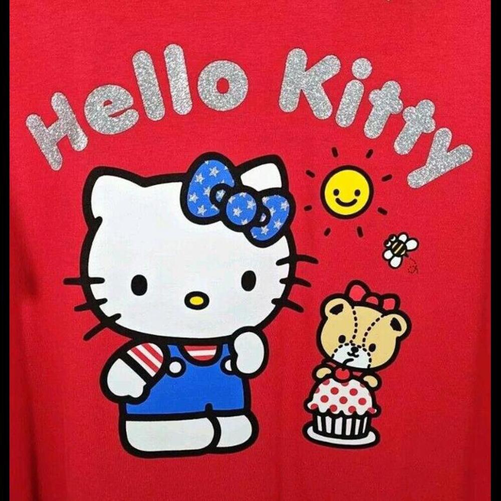 Sanrio HELLO KITTY Patriotic Glitter Women's 2XL Red Short Sleeve T-Shirt New